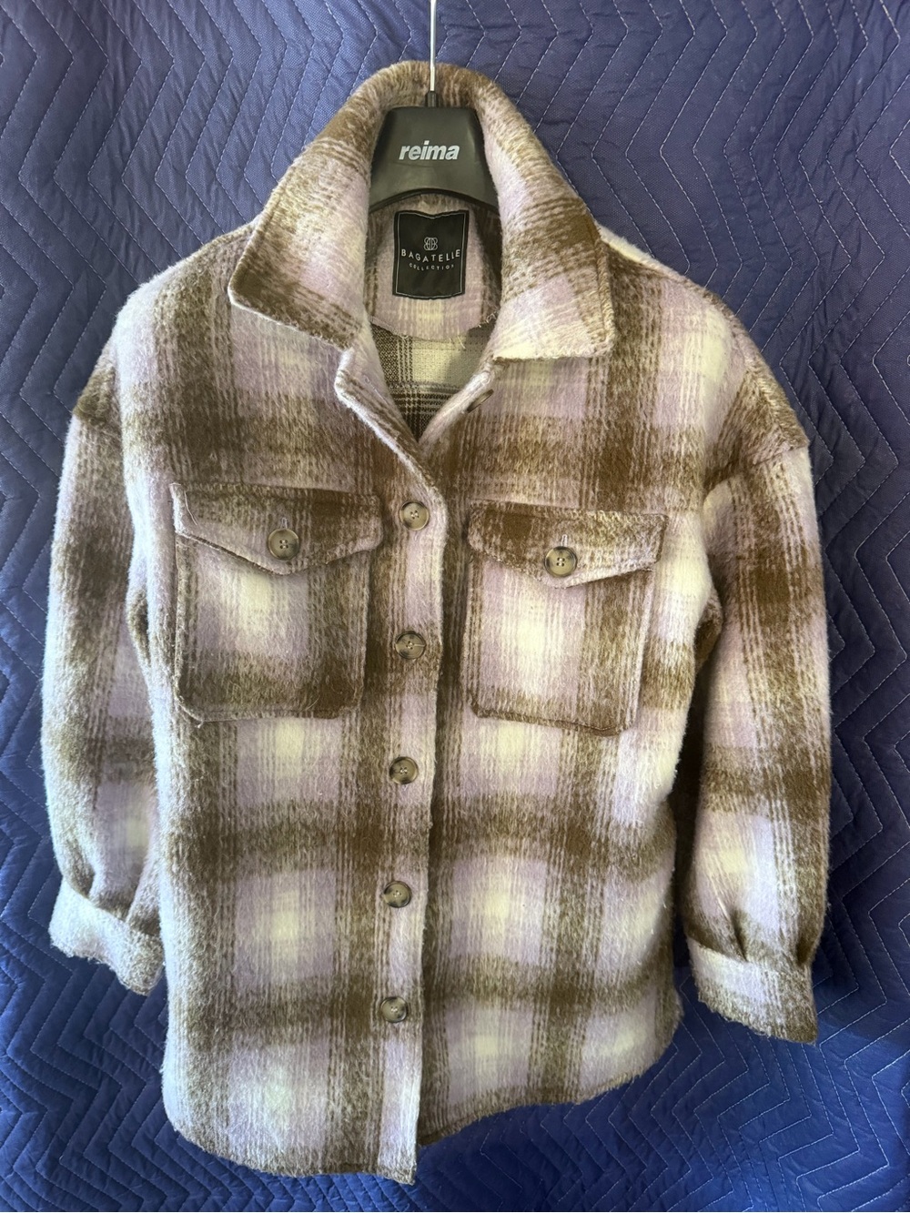 Bagatelle purple and Cream Plaid Button-Up Shacket